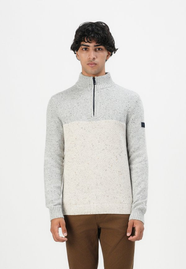 TOM TAILOR STRUCTURED TROYER - Jumper - grey/offwhite