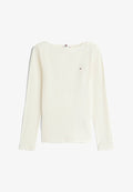 Tommy Hilfiger RIBBED SLIM BOAT NECK LONG SLEEVE T-SHIRT - Long sleeved top - ivory silk