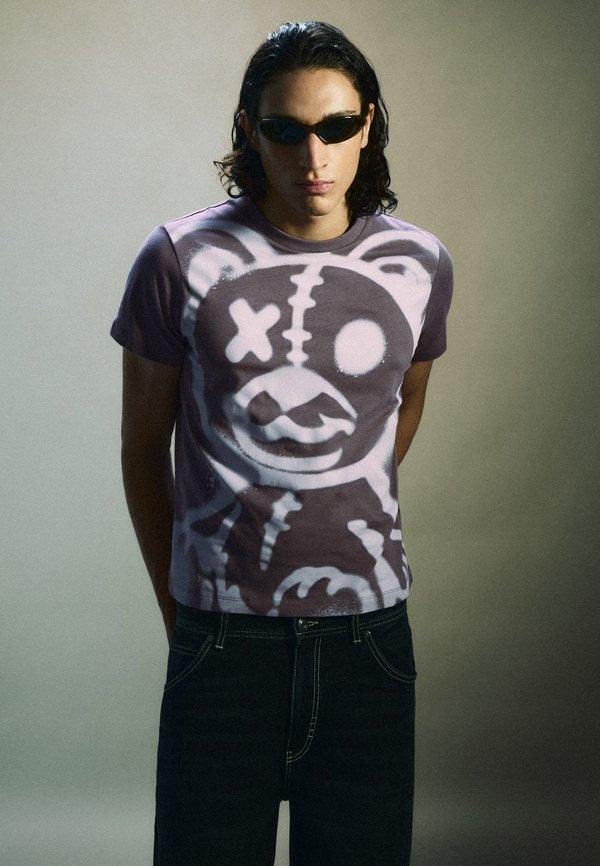 Bershka REGULAR FIT BEAR - T-SHIRT - Print T-shirt - blue