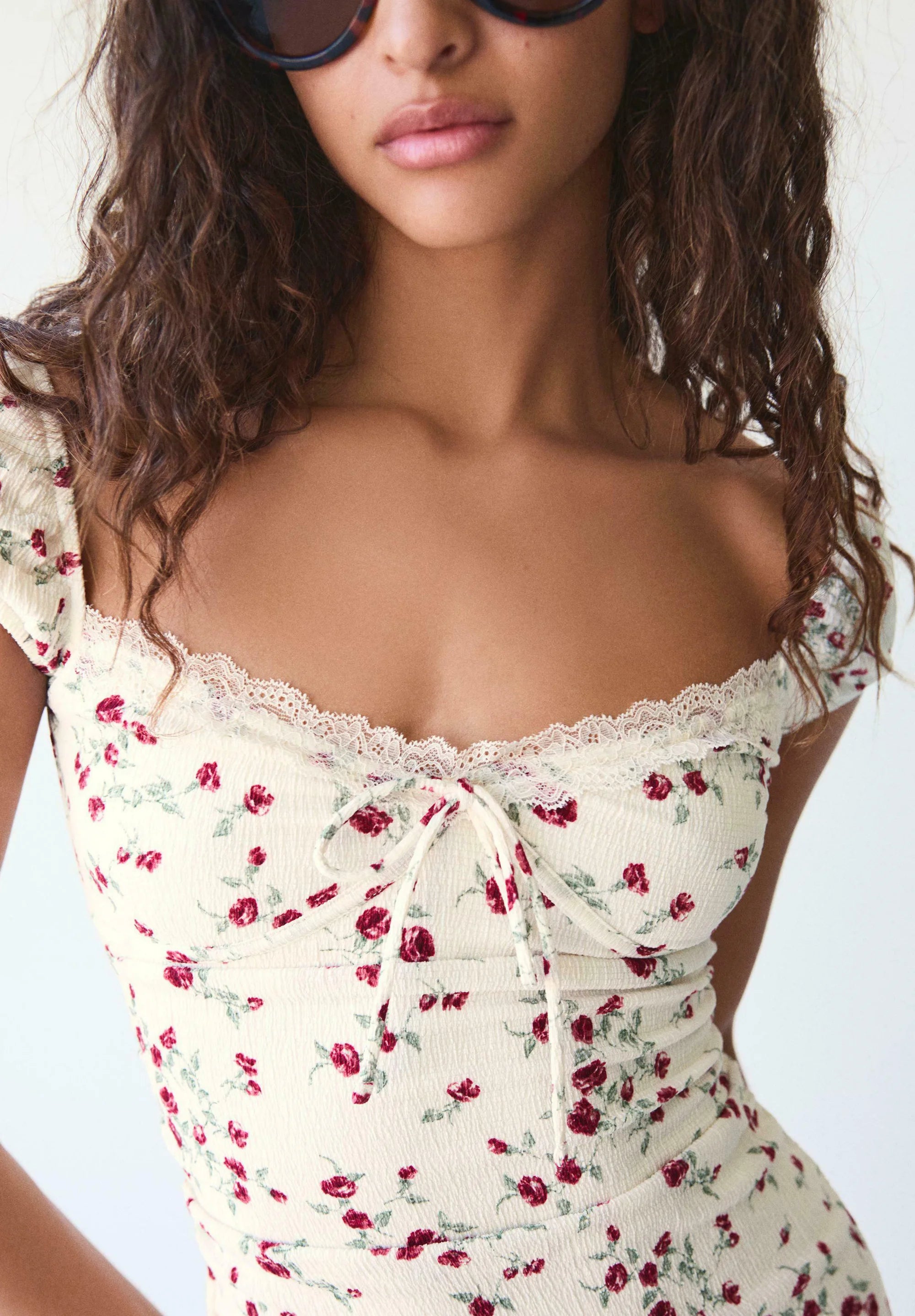 Bershka LACE CRINKLE MIDI DRESS