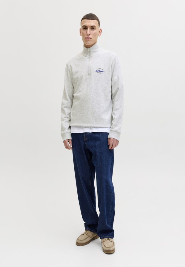 Jack & Jones JJBRANDON HALF ZIP 2 PACK - Sweatshirt - white melange/navy blazer