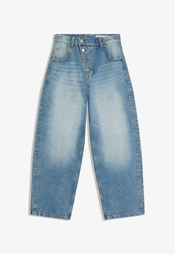 Bershka BARREL WITH FRONT BUTTONS - Baggy Jeans - light blue