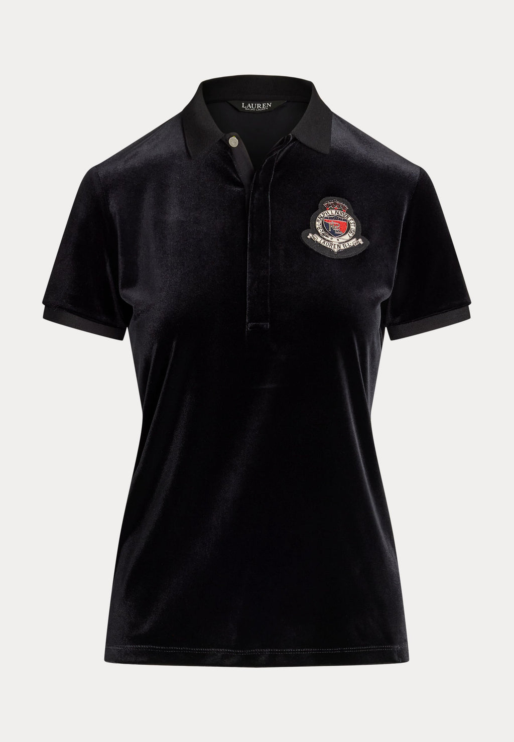 Lauren Ralph Lauren BEADED CREST STRETCH VELVET POLO SHIRT