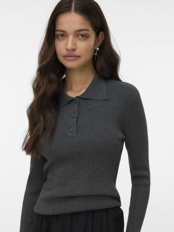 Vero Moda Knitted VMSILJERIB Knitted - Long sleeved top - dark grey melange