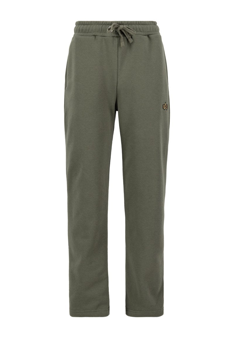 Olivgrüne Sweatpants aus weichem Baumwoll-Mix. Mit elastischem Bund und verstellbarem Kordelzug sowie einem kleinen Logo auf der Seite.