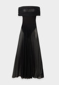 Norma Kamali COWL NECK OFF SHOULDER COMBO FLARED GOWN