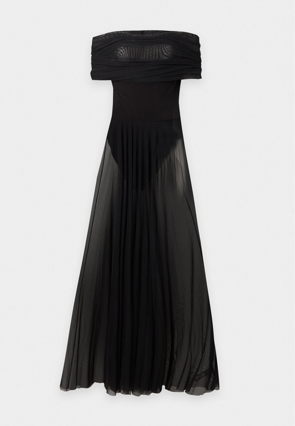 Norma Kamali COWL NECK OFF SHOULDER COMBO FLARED GOWN