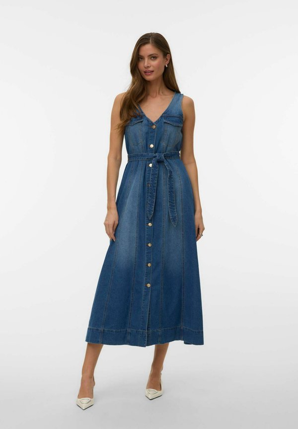 Vero Moda Denim VMMACEY Long - Denim dress - medium blue denim