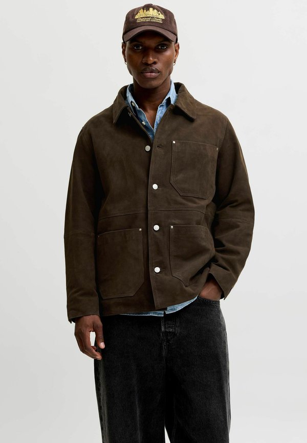Jack & Jones Suede Suede - Leather jacket - chocolate brown