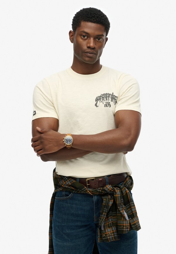 Superdry & Co BIKER ROCK - Print T-shirt - cream