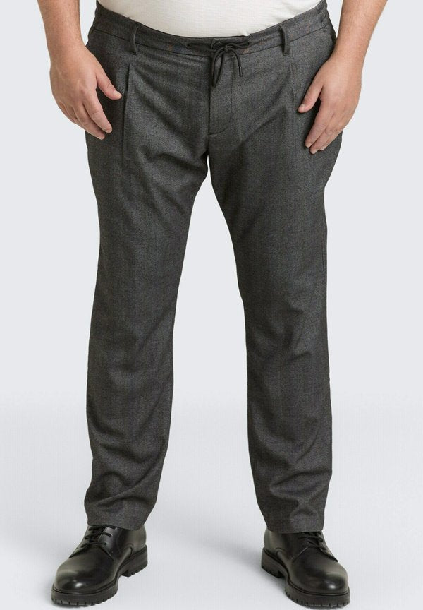 TOM TAILOR PLUS SIZE - REGULAR FIT  - Trousers - dark grey herringbone stripe