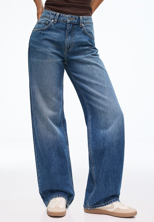 Bershka STRAIGHT WIDE HIGH WAIST- JEANS - Baggy Jeans - dark blue