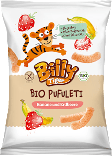 Kindersnack Pufuleti Banane & Erdbeere ab 3 Jahren Billy Tiger