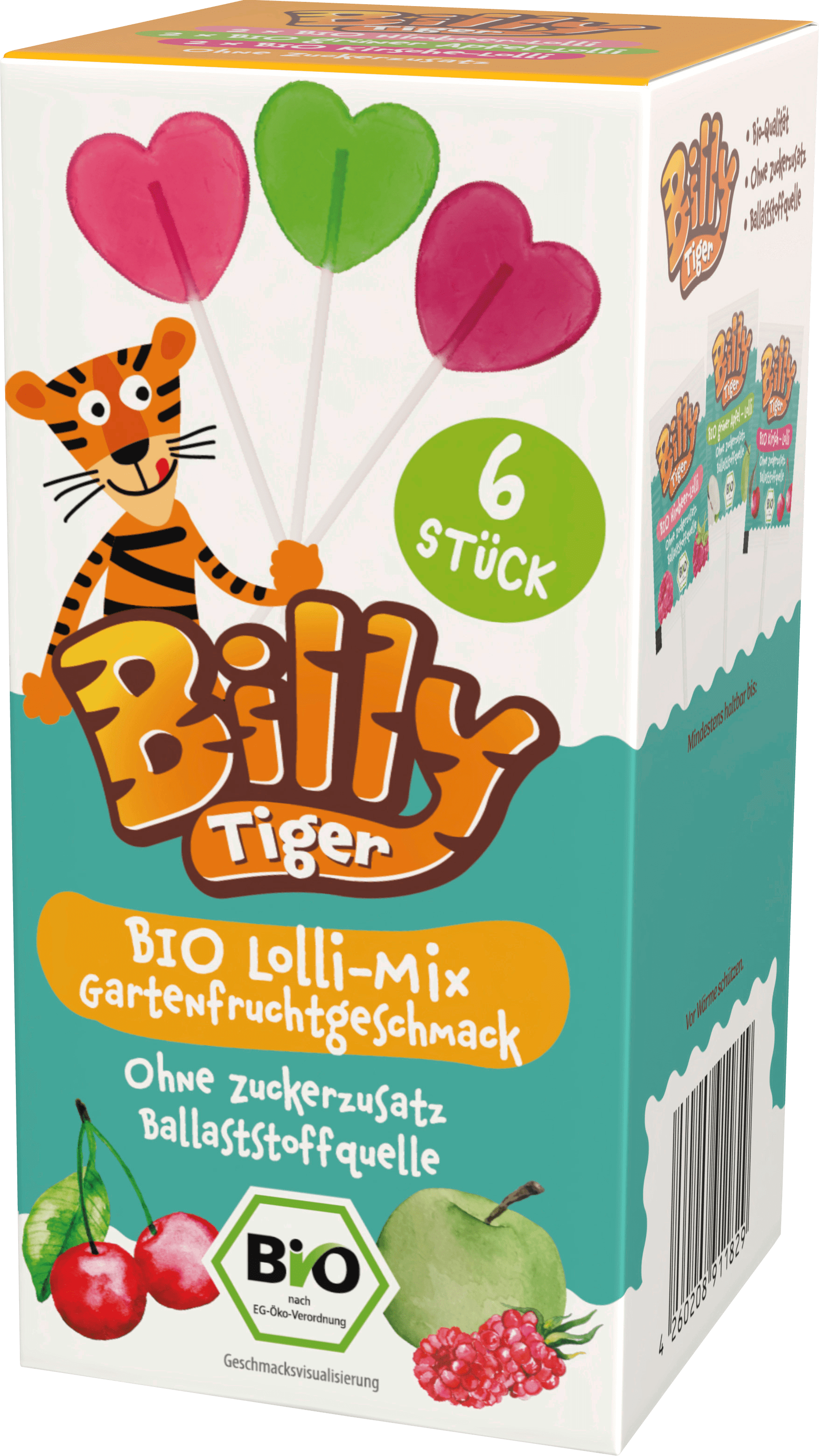 Lolli Gartenfruchtgeschmack Himbeer-Apfel-Kirsche (6x6 g) ab 3 Jahren Billy Tiger