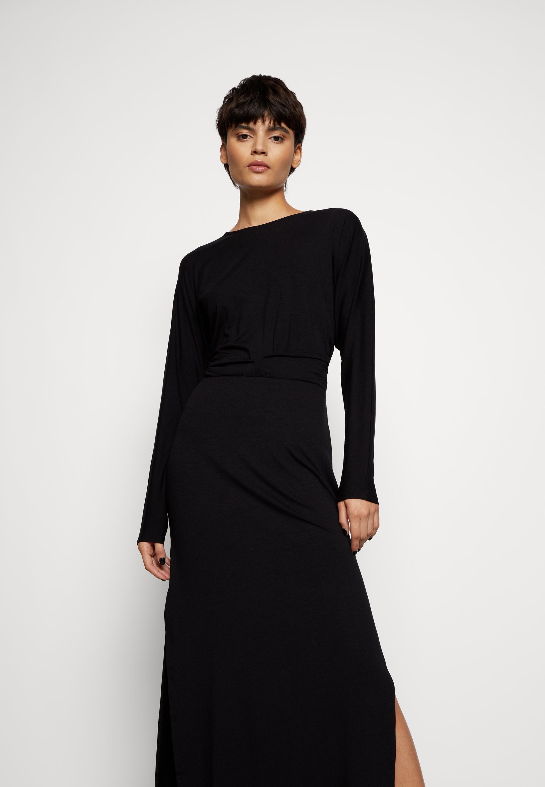 NU-IN DRAPED LONG DRESS WITH HIGH SIDE SLIT