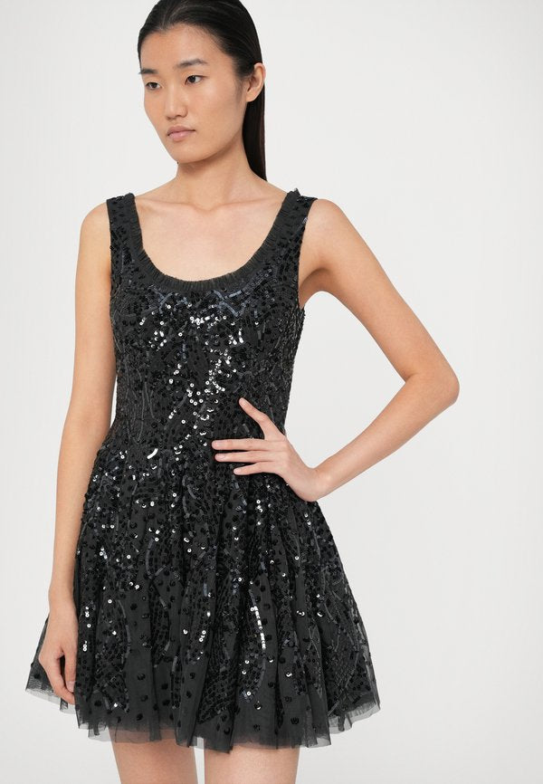 Needle & Thread SEQUIN RIBBON SCOOP NECK MICRO DRESS