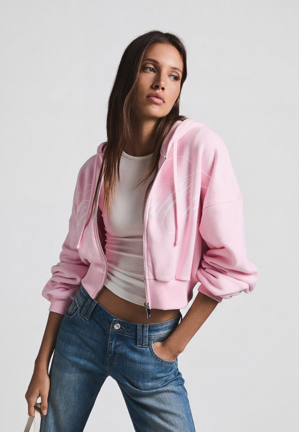 Bershka CROPPED ZIP-UP HOODIE - Zip-up sweatshirt - pink