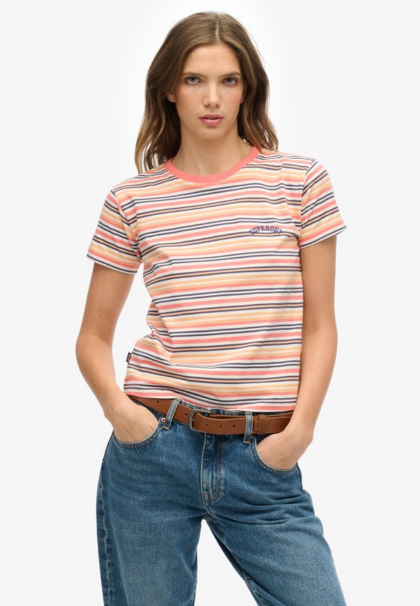 Superdry & Co ESSENTIAL LOGO STRIPED - Print T-shirt - sunset coral stripe