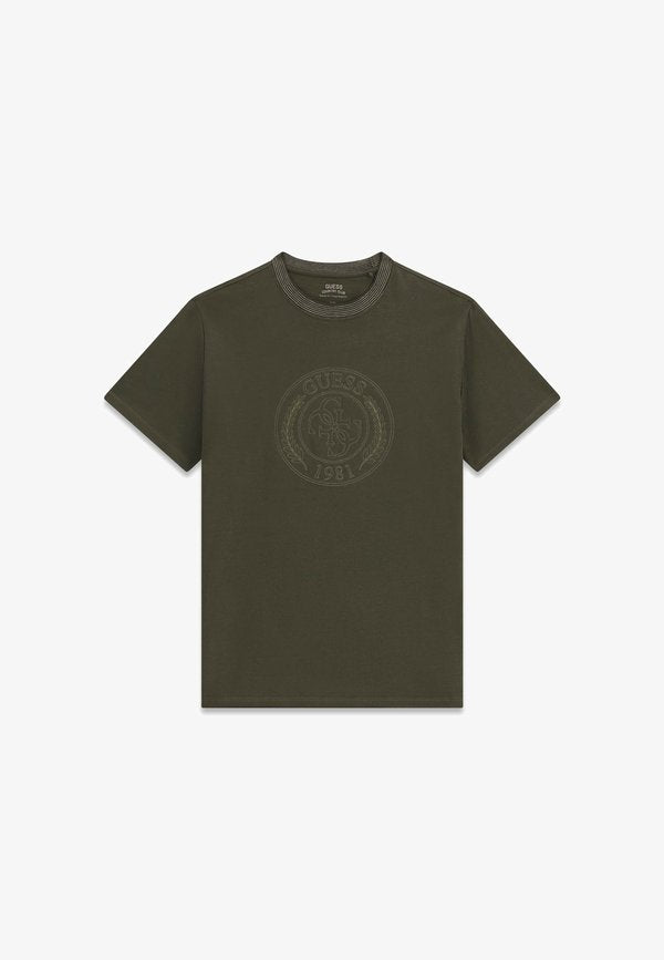 Guess T-SHIRT MIT GESTICKTEM LOGO - Print T-shirt - dunkelgrün