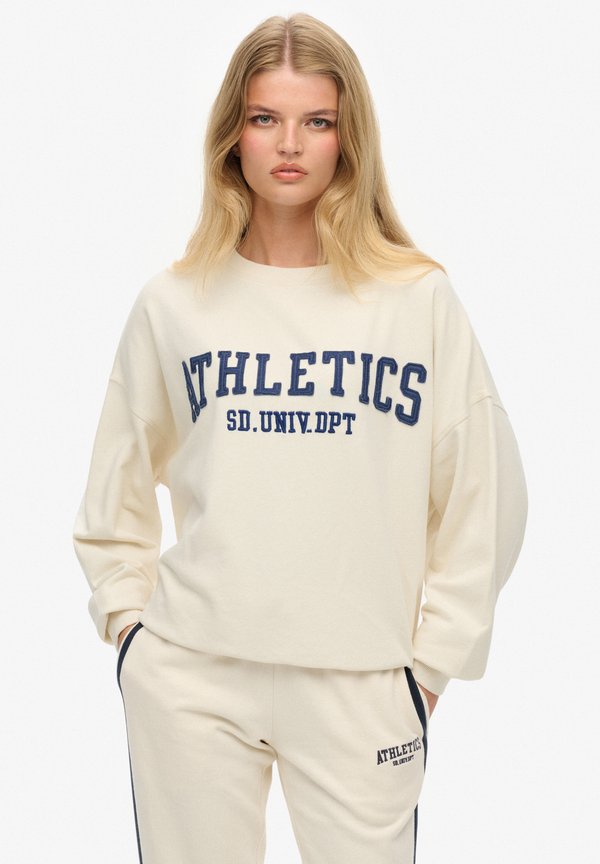 Superdry & Co ATHLETIC ESSENTIALS APPLIQUE CREW - Sweatshirt - desert bone off white