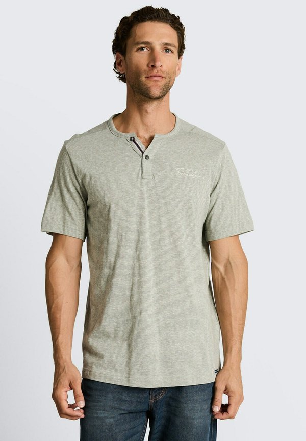 TOM TAILOR HENLEY MIT FEINEM STREIFENMUSTER - Print T-shirt - shadow olive fine stripe