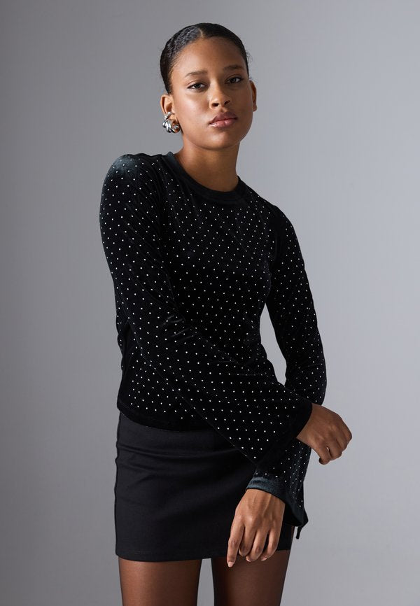 Even&Odd VELVET LONG SLEEVED TOP WITH STUDS