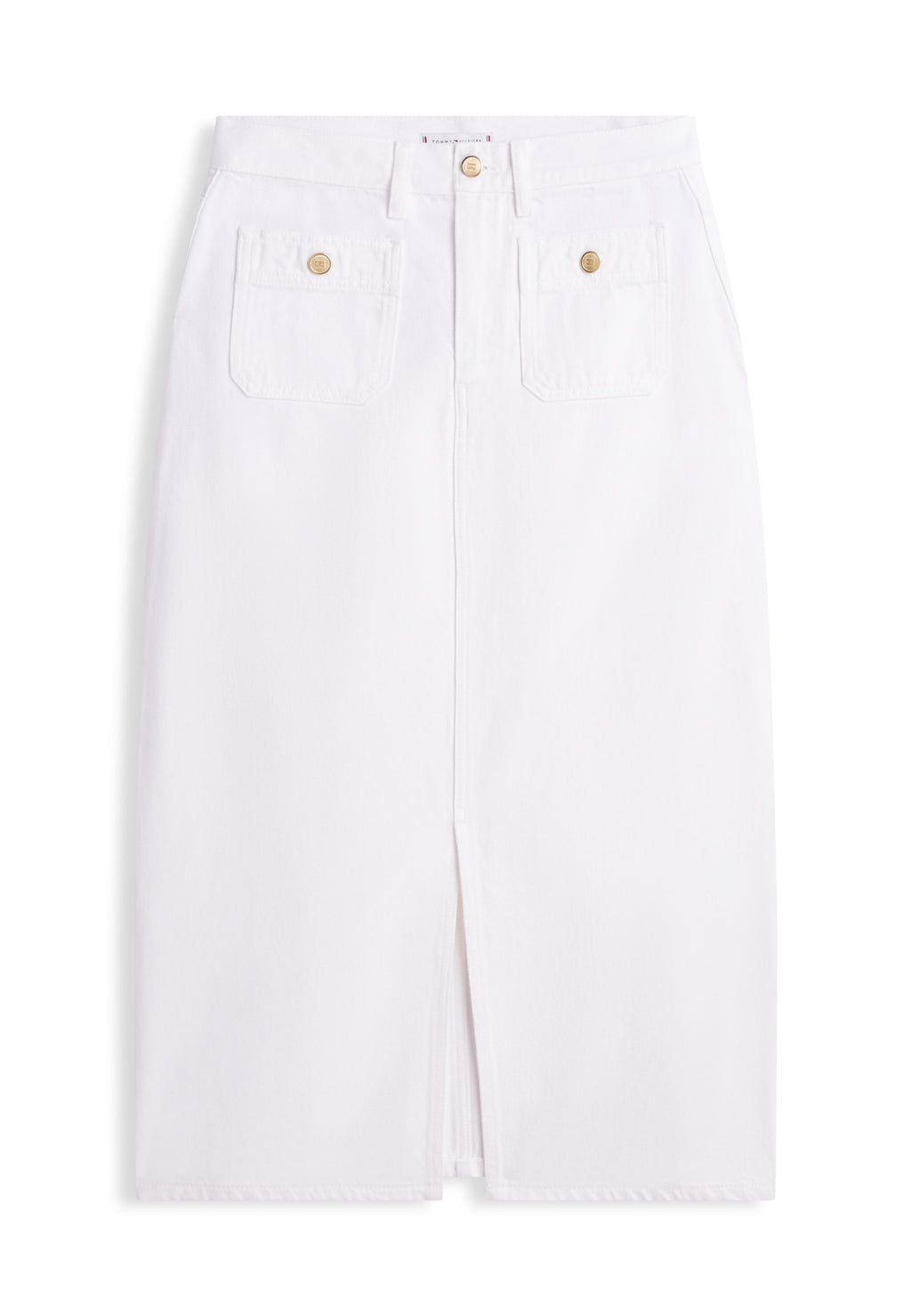 GOLD-TONE BUTTON WHITE DENIM MIDI SKIRT Media 1