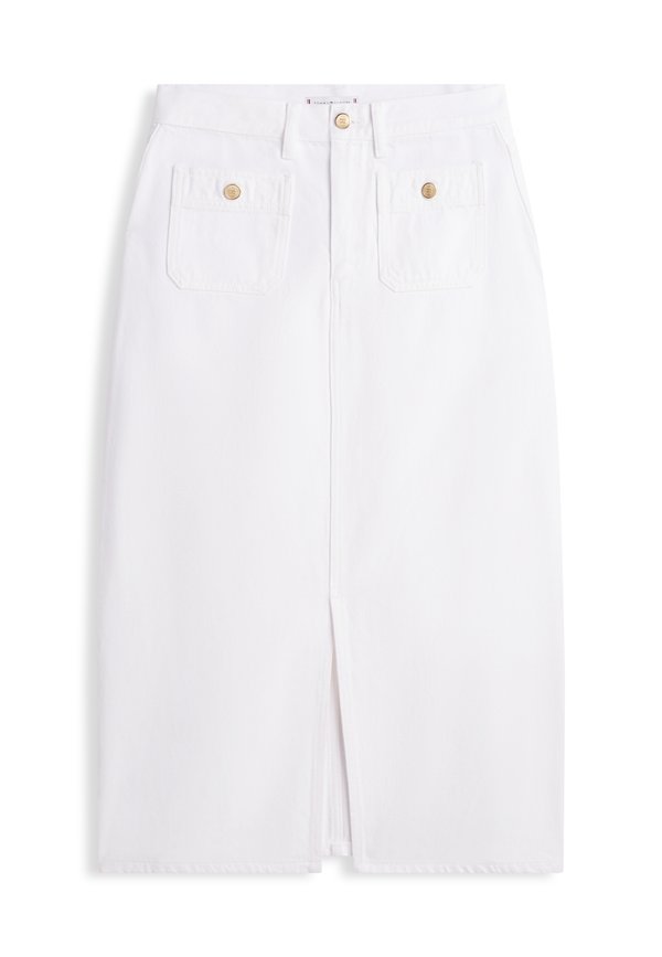Tommy Hilfiger GOLD-TONE BUTTON WHITE DENIM MIDI SKIRT