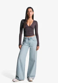 Bershka Wide Leg - black/light blue