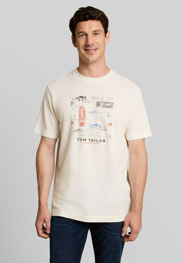 TOM TAILOR STRUCTURED PRINT T-SHIRT - Print T-shirt - gardenia white