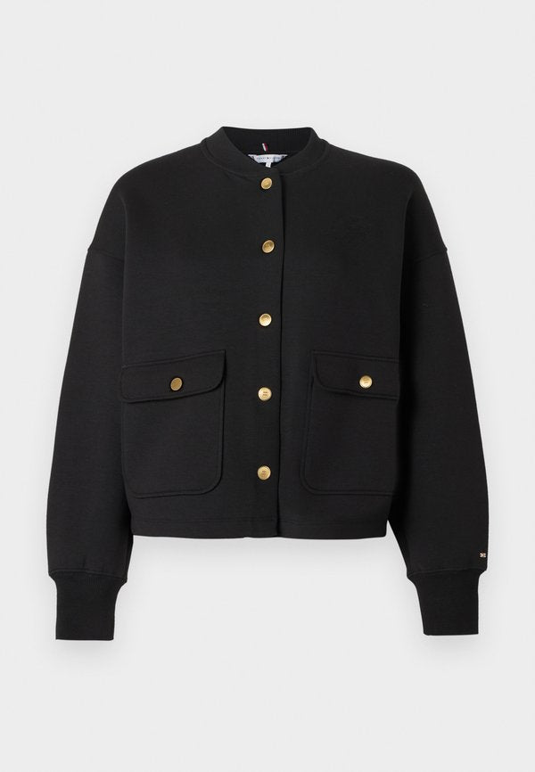 Tommy Hilfiger GOLD-TONE BUTTON INTERLOCK KNIT RELAXED CARDIGAN - Bomber Jacket - black
