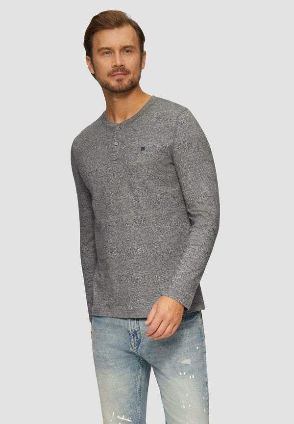 s.Oliver MELIERTES LONGSLEEVE MIT HENLEY-AUSSCHNITT - Long sleeved top - schiefergrau