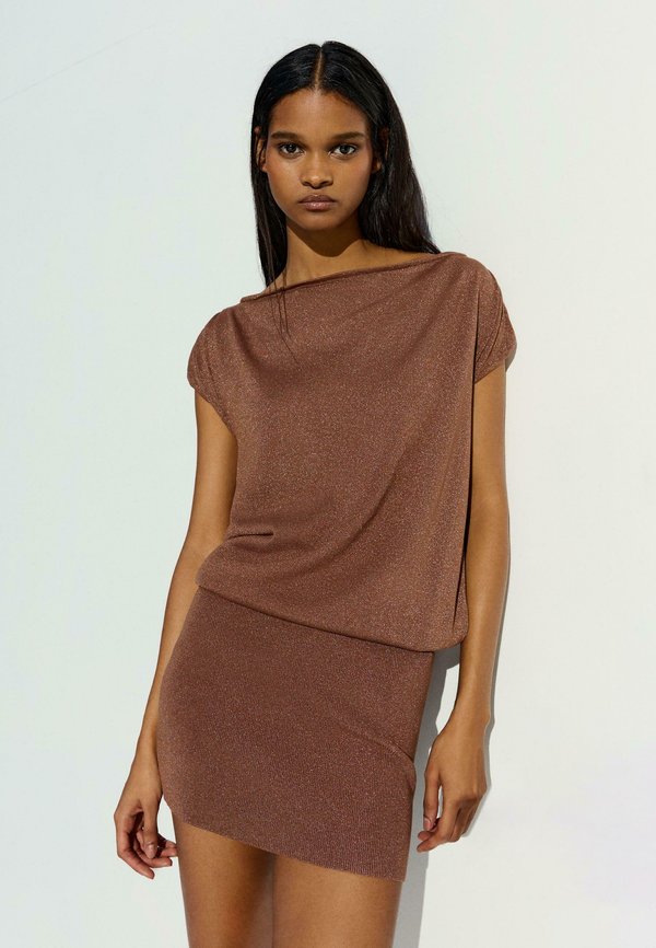 Bershka ASYMMETRIC - MINI DRESS - Day dress - dark brown