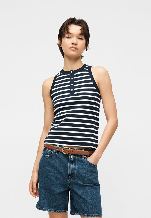 Tommy Hilfiger GOLD-TONE BUTTON SLEEVELESS HENLEY TOP - Top - dark night/ecru