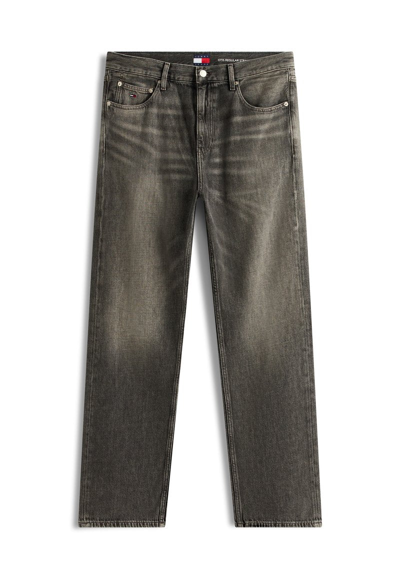 Graue Jeans mit geradem Bein, klassischem Fünf-Taschen-Design und Metallknopfverschluss, mit dezenten Verwaschungen und Tommy Hilfiger Markenlogo.