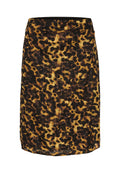 Leopardenmuster-Rock in Brauntönen und Gold. Hergestellt aus einem strukturierten Stoff, verfügt er über eine taillierte Passform und einen knielangen Schnitt.