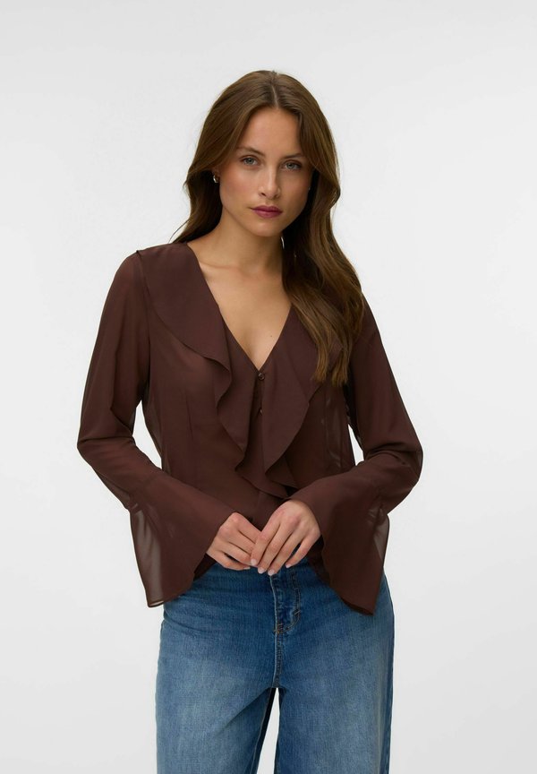Vero Moda VMWILLOW LS FRILL TOP WVN LCS - Blouse - chocolate martini