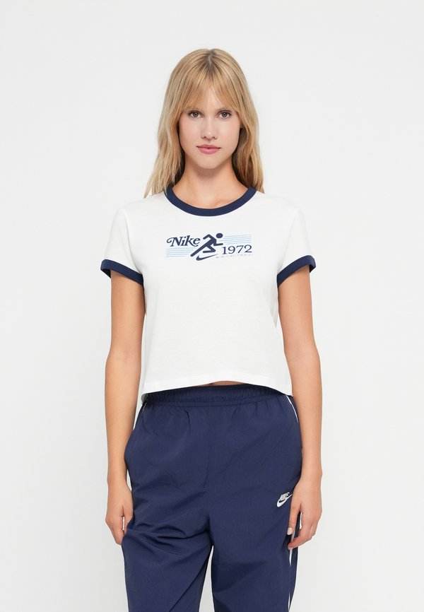 Nike Sportswear TEE RINGER - Print T-shirt - white/midnight navy