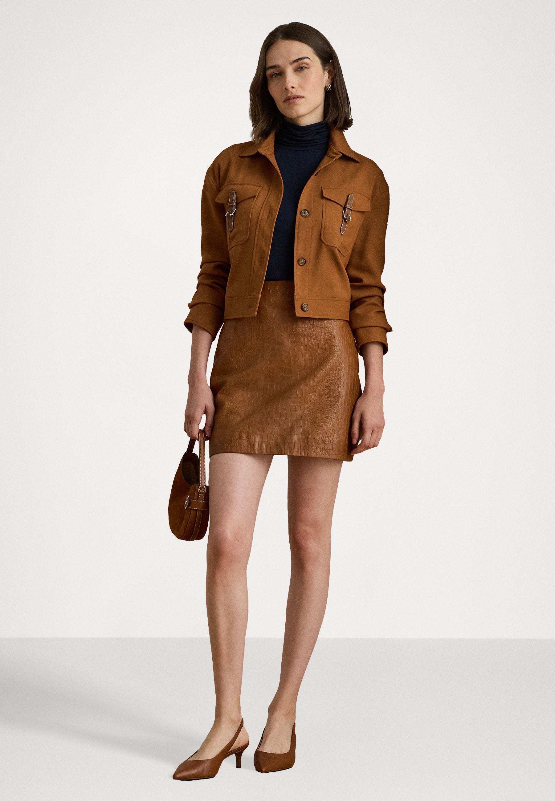 Lauren Ralph Lauren CROC-EMBOSSED LAMBSKIN PENCIL MINISKIRT