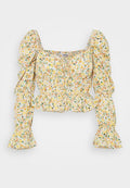 Glamorous RUCHED WITH LOW NECKLINE FRONT TIE DETAIL AND DOUBLE PUFF SLEE