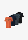 s.Oliver 4ER PACK  - Print T-shirt - hellrot/dunkelblau/dunkelgrau/schwarz