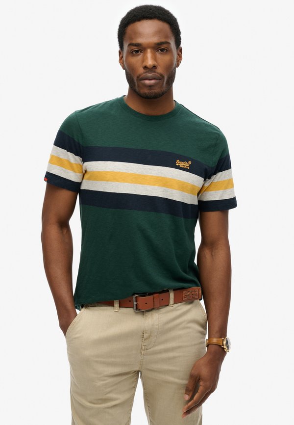Superdry & Co ESSENTIALS STRIPE - Print T-shirt - enamel green chest stripe