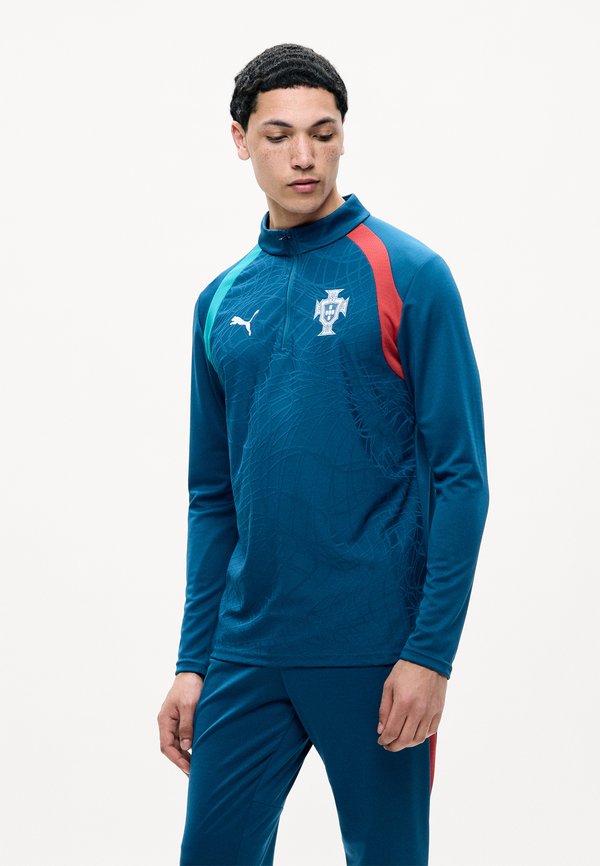 Puma PORTUGAL FPF TRAINING 1/4 ZIP TOP - Long sleeved top - ocean tropic/silver-coloured mist