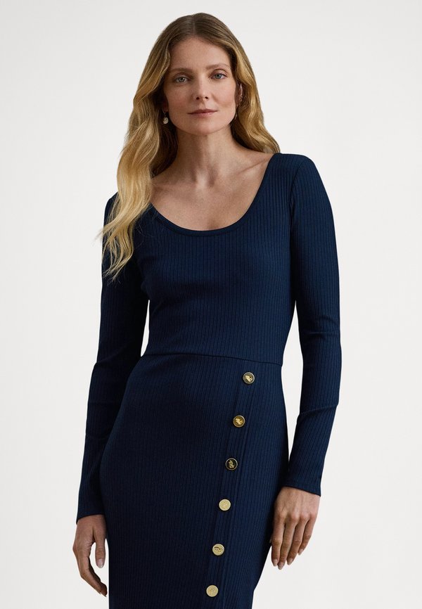 Lauren Ralph Lauren BUTTON-TRIM RIB-KNIT DRESS