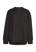 Einfache schwarze, übergroße Sweatshirt mit langen Ärmeln und gerippten Bündchen, mit einem Rundhalsausschnitt und einem leicht abgerundeten Saum.