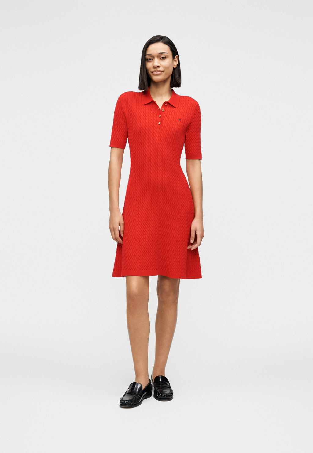 CABLE KNIT SLIM MINI POLO DRESS Media 3