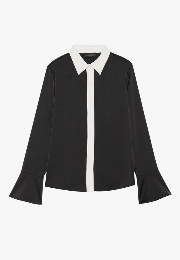Anna Field LONG SLEEVES CONTRAST BUTTON THROUGH SATIN BLOUSE