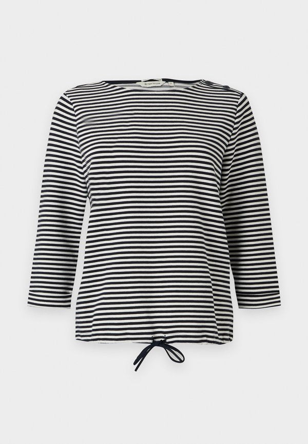 TOM TAILOR T-SHIRT STRUCTURED - Long sleeved top - offwhite/navy