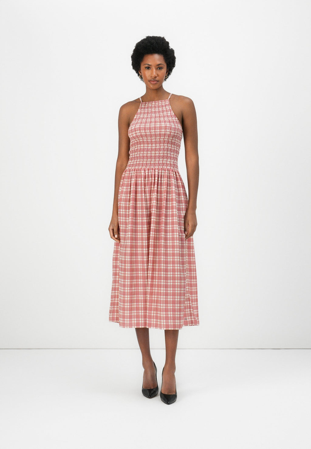 SHIRRED SLEEVELESS MIDI DRESS Media 3