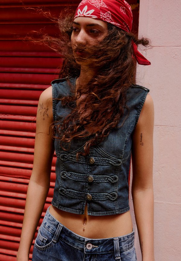 Bershka WAISTCOAT - Blouse - blue denim